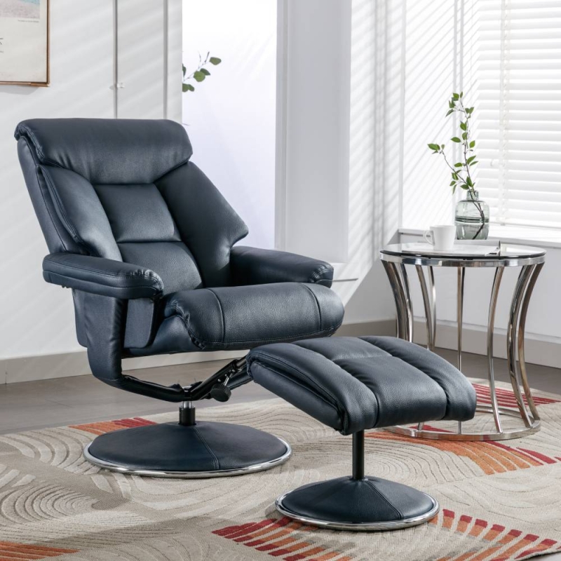 Bradfield Swivel Recliner Chair & Footstool Navy