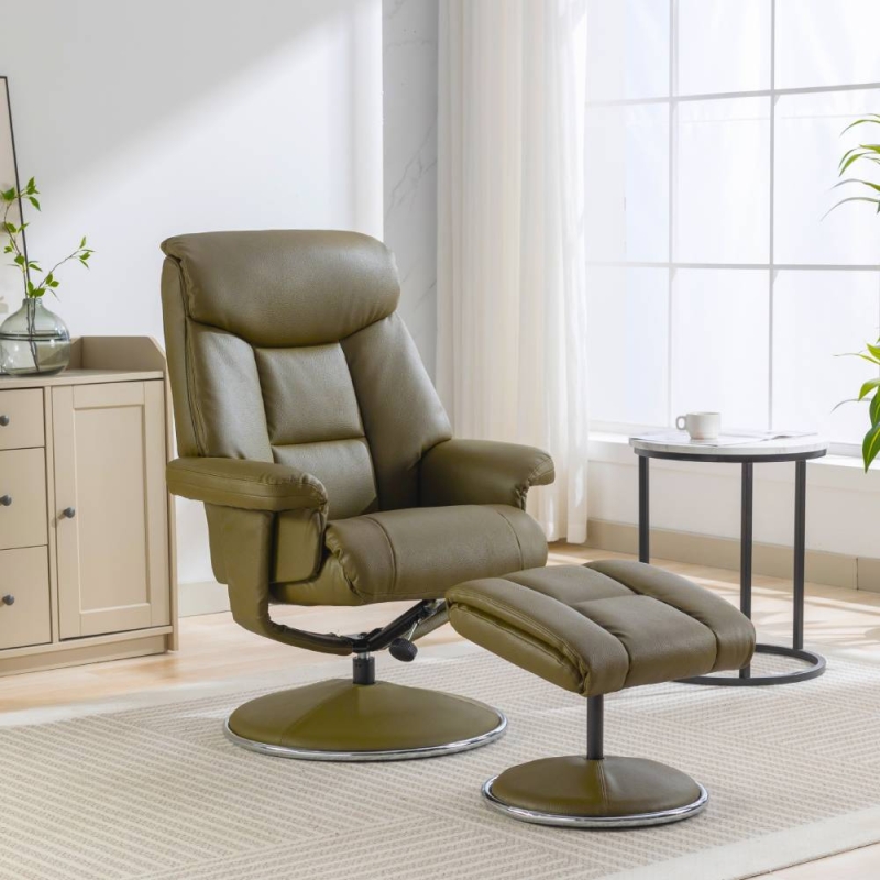Bradfield Swivel Recliner Chair & Footstool Olive Green