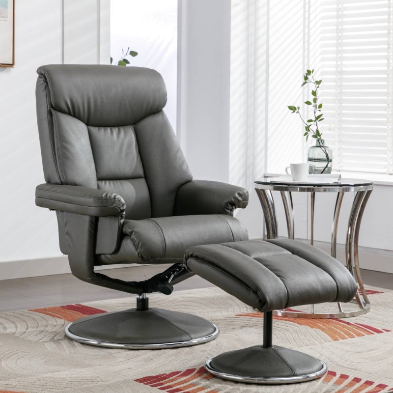 Bradfield Swivel Recliner Chair & Footstool Cinder 