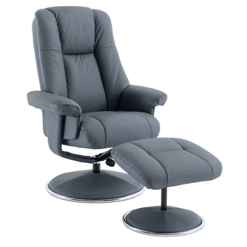 Denby Swivel Recliner Chair & Footstool Petrol Blue Leather