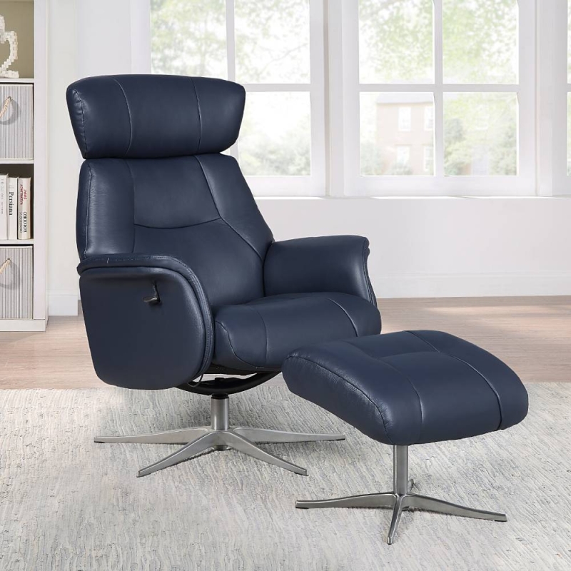 Melody Swivel Recliner & Footstool Navy