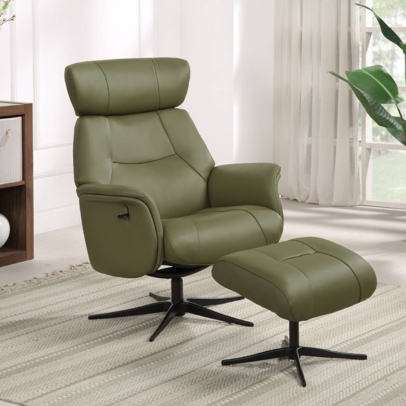 Melody Swivel Recliner & Footstool Olive Green