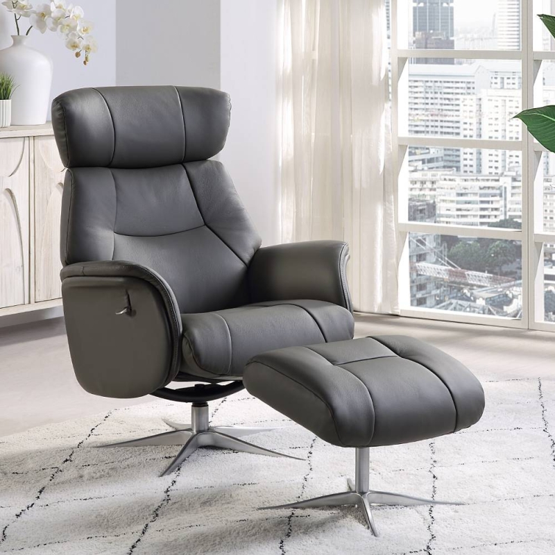 Melody Swivel Recliner & Footstool Charcoal Leather