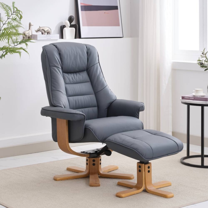 Sven Swivel Recliner & Footstool Petrol Blue