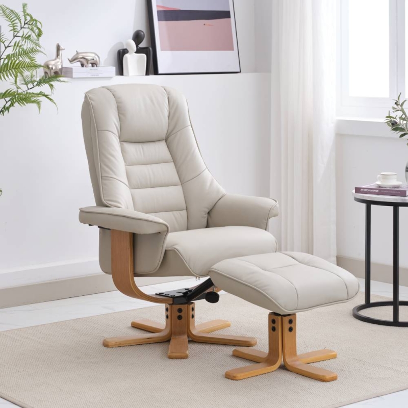 Sven Swivel Recliner & Footstool Mushroom Leather