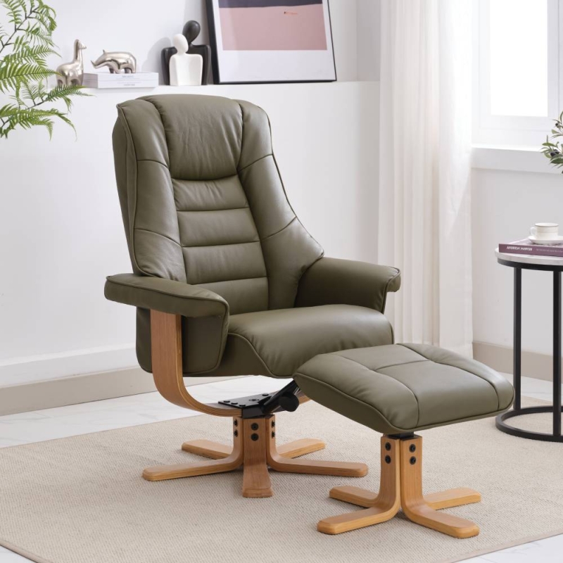 Sven Swivel Recliner & Footstool Olive Green