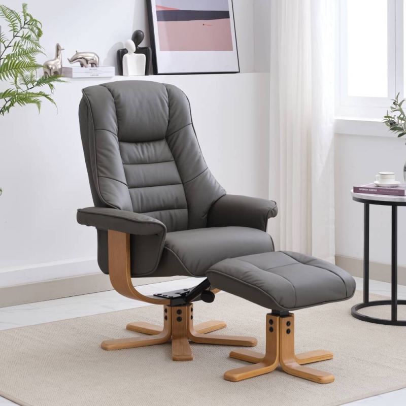 Sven Swivel Recliner & Footstool Cinder Leather