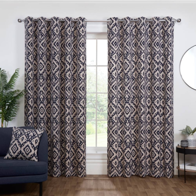 Marrakech Eyelet Headed Curtains Lined Navy