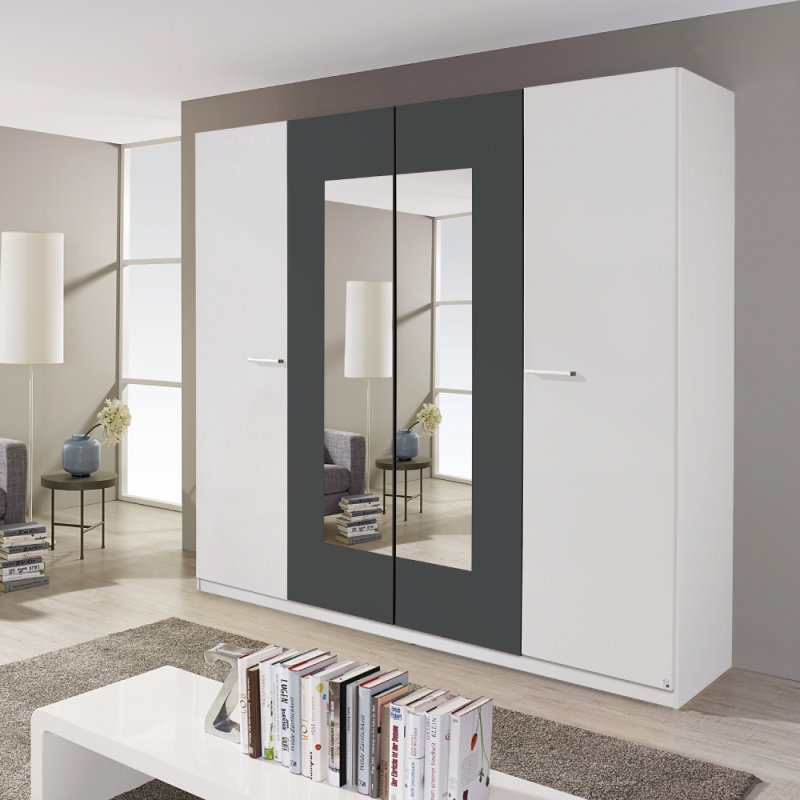 Bali 4 Door 2 Mirror Wardrobe W226cm White/Grey Lifestyle