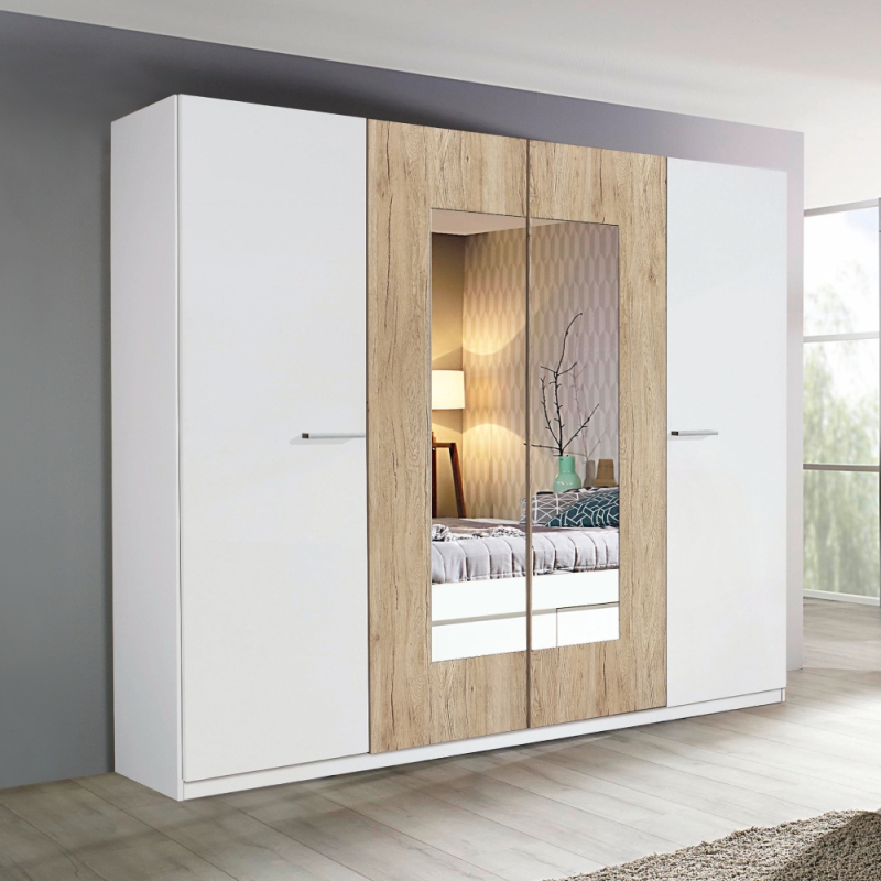 Bali 4 Door 2 Mirror Wardrobe W226cm White/Sanremo Lifestyle