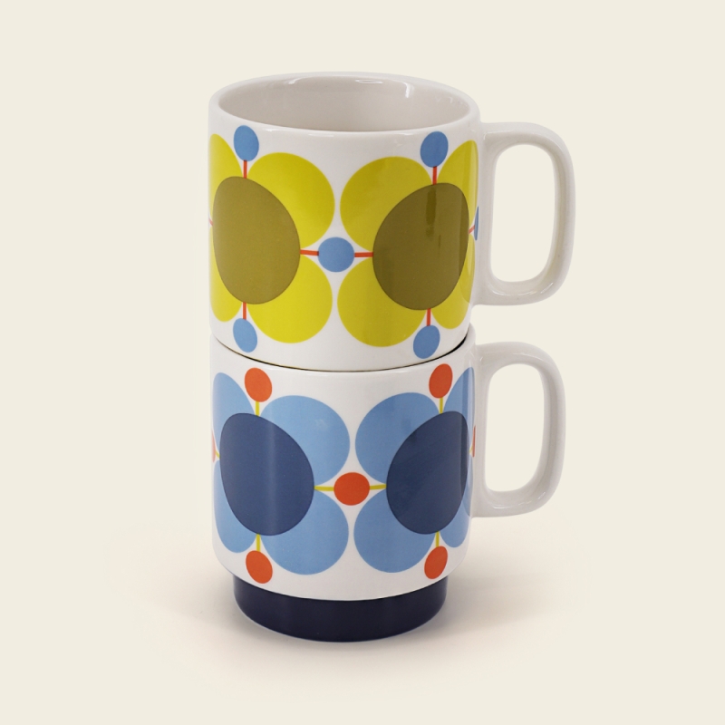 Orla Kiely Set of 2 Ceramic Mugs in Sky/Sunflower