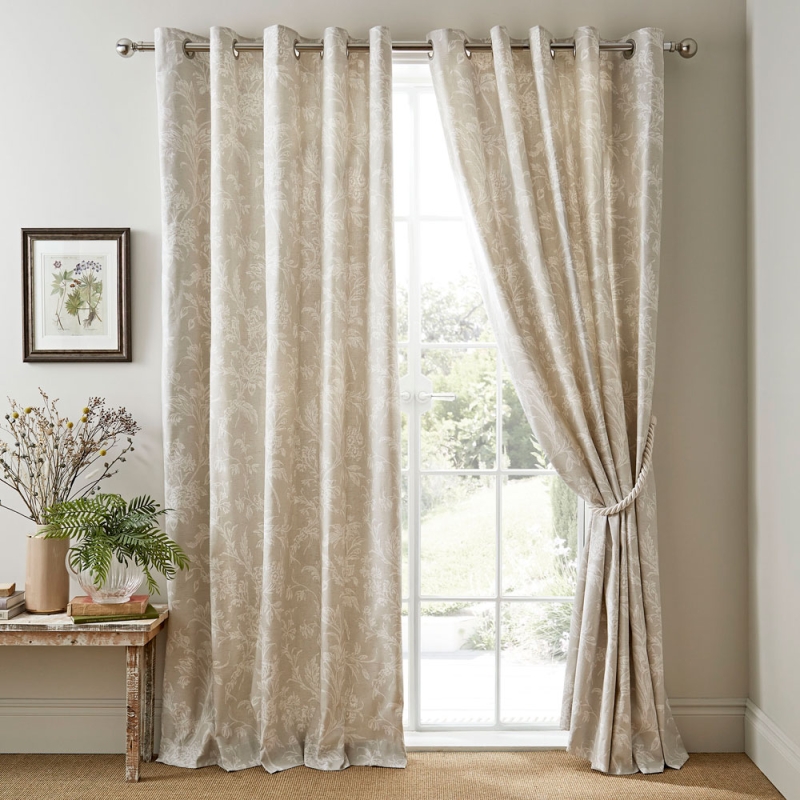 Laura Ashley Lloyd Eyelet Headed Curtains Lined Dove Grey