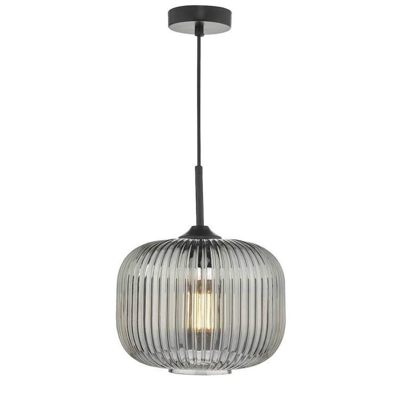 Demarius 1 Light Pendant Black & Smoked Glass