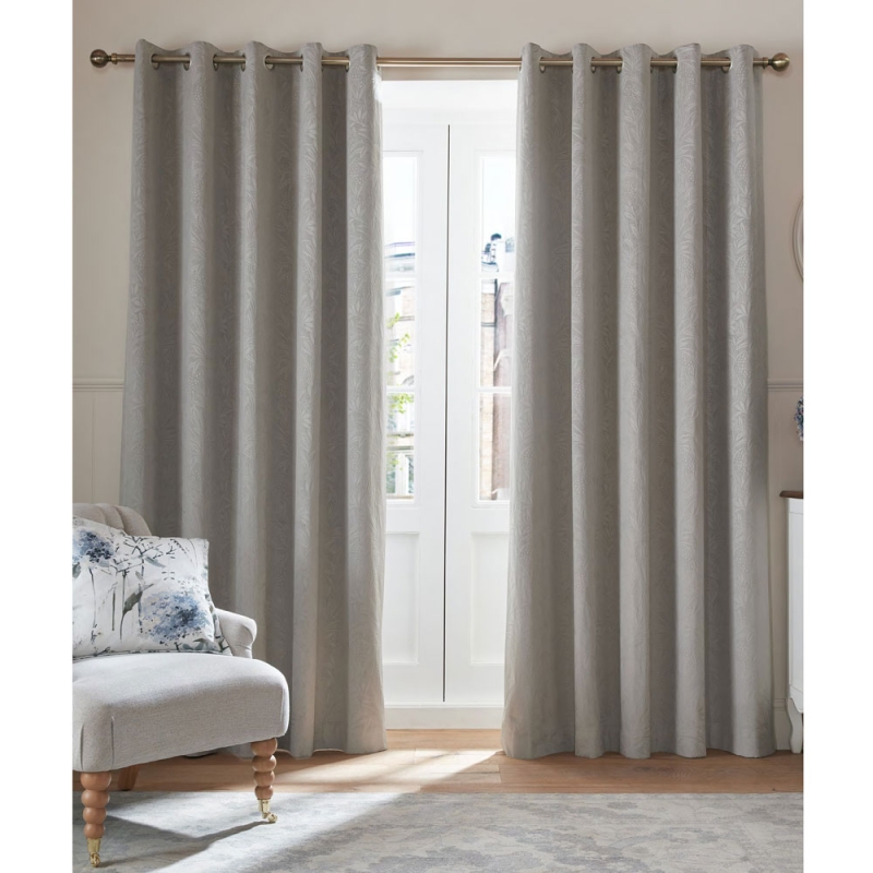 Barley Embossed Eyelet Headed Curtains Steel Grey
