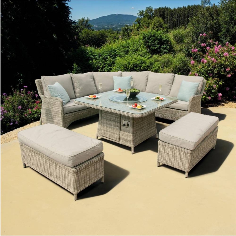 Oakham Grand Corner Sofa Set with Fire Pit Table, Griddle & 2 Benches