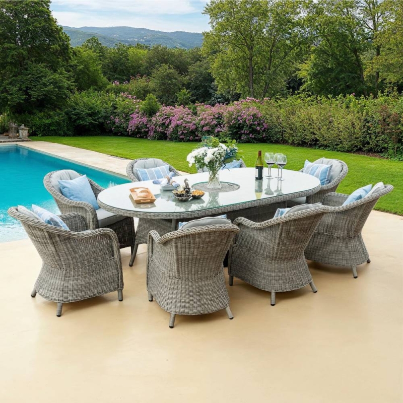 Oakham Grand Oval Dining Set with Ice Bucket, Lazy Susan & 8 Chairs