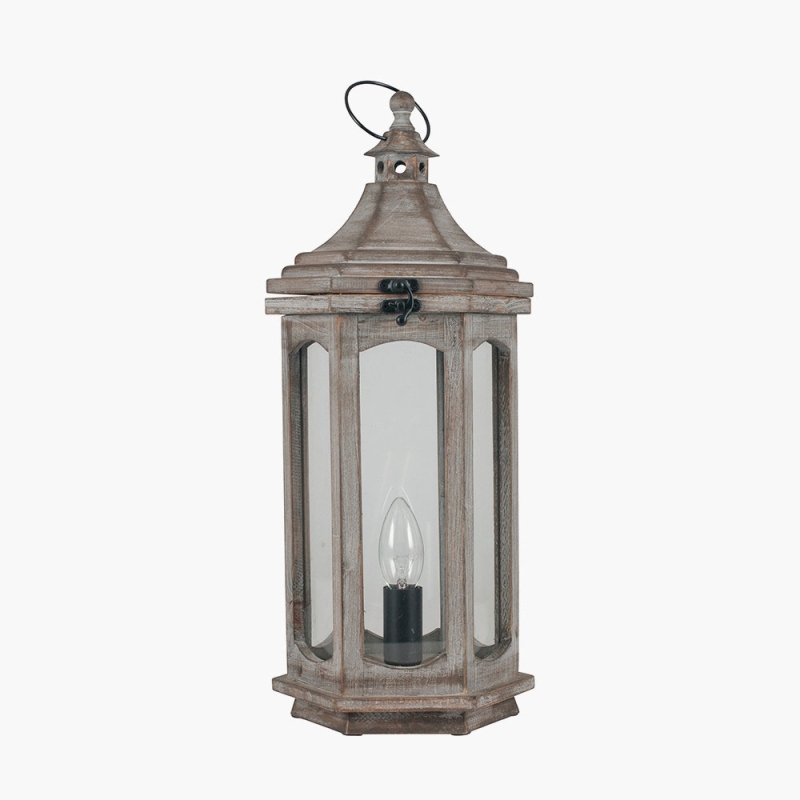 Adaline Wood Lantern Table Lamp Antique Grey