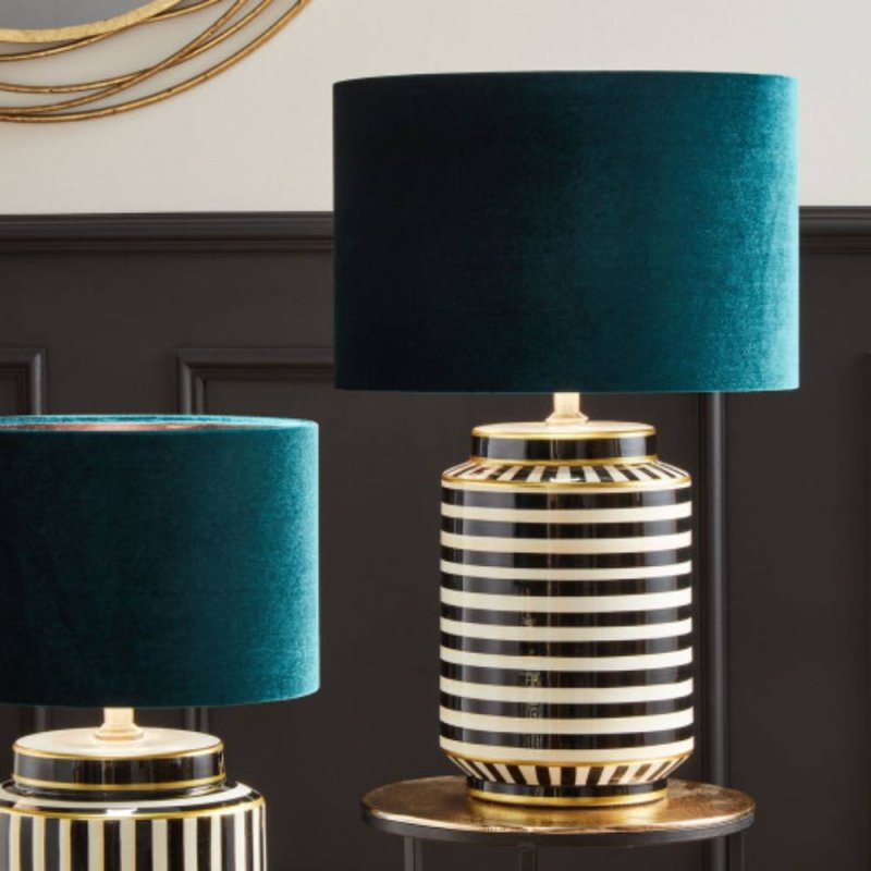 Humbug Black & White Tall Table Lamp With Velvet Green Shade