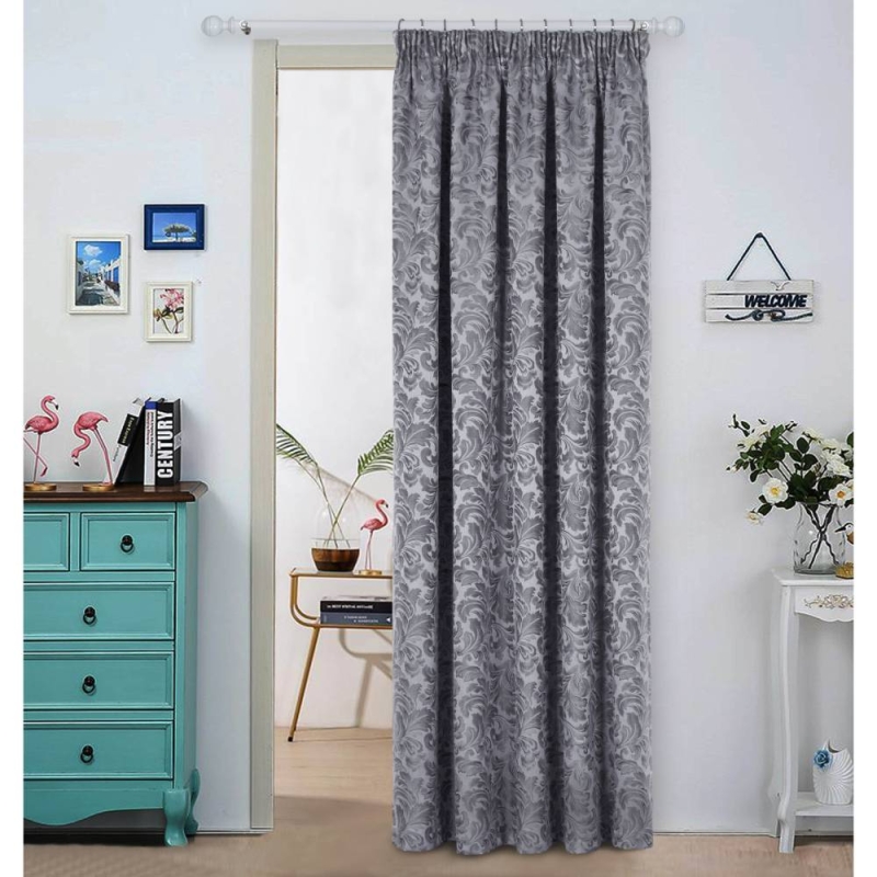 Buckingham Pencil Headed Door Curtain 168cm x 213cm Grey