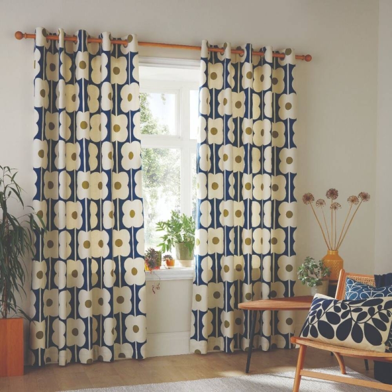 Orla Kiely Abacus Flower Eyelet Headed Curtains Navy