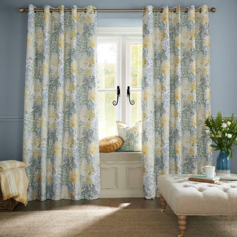Laura Ashley Laura Ashley Bernwood Eyelet Headed Curtains Lined Ochre Yellow
