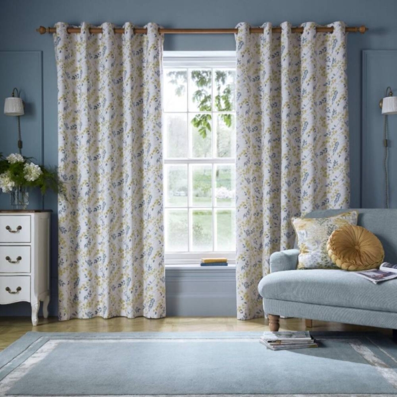 Laura Ashley Laura Ashley Longston Sprig Eyelet Headed Curtains Lined Ochre Yello