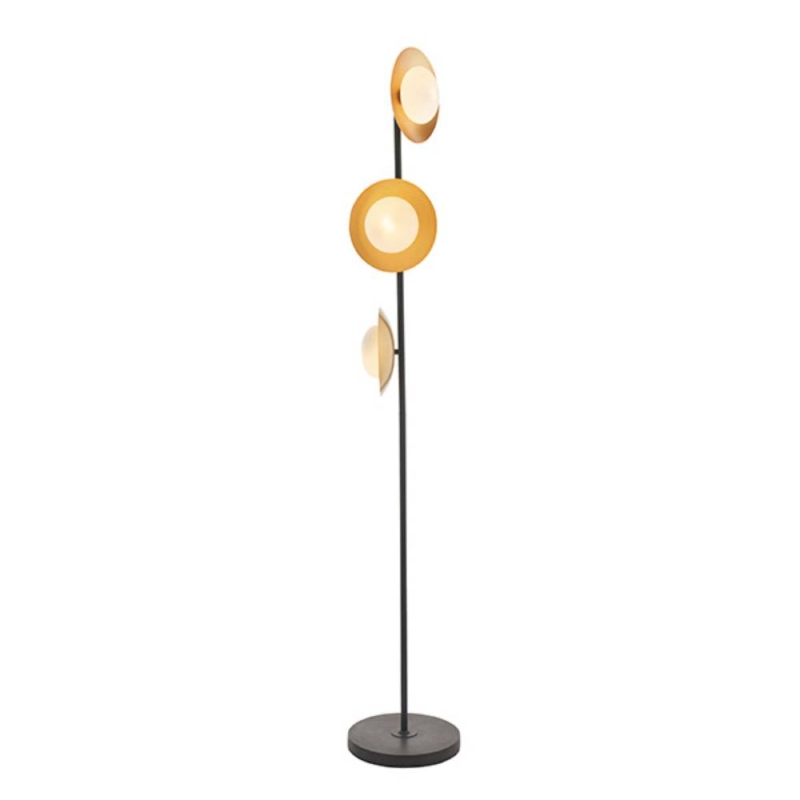 Gold & Bronze Dish floor Lamp with Pebble Shaped Glass