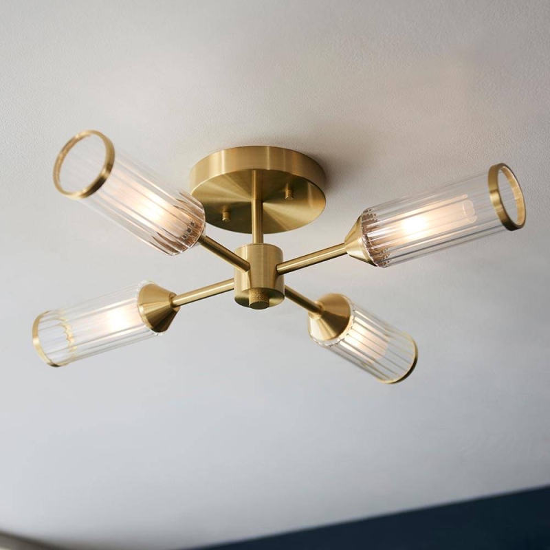 Ribbed Frosted Glass Satin Brass Ceiling Light