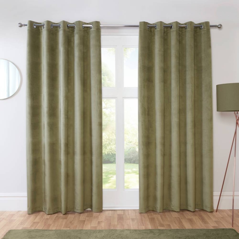Casa Eyelet Headed Curtains Lined Green