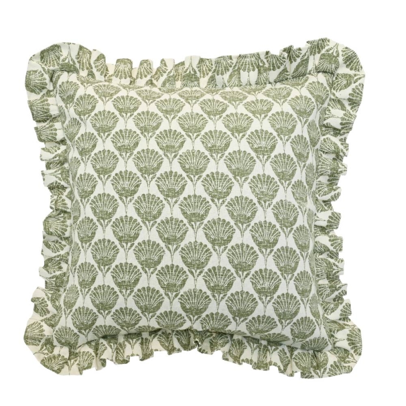 CARNATION RUFFLE SQ CUSHION OLIVE F/FILL
