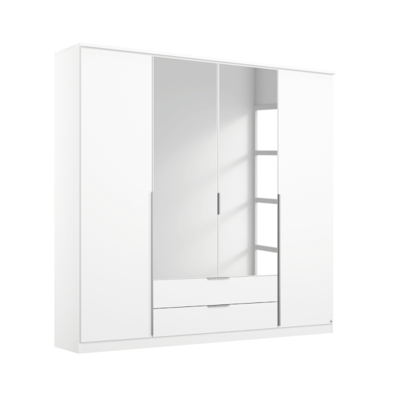 Trento 03R9 4 Door 2 Mirror 2 Drawer Wardrobe W181cm Alpine White