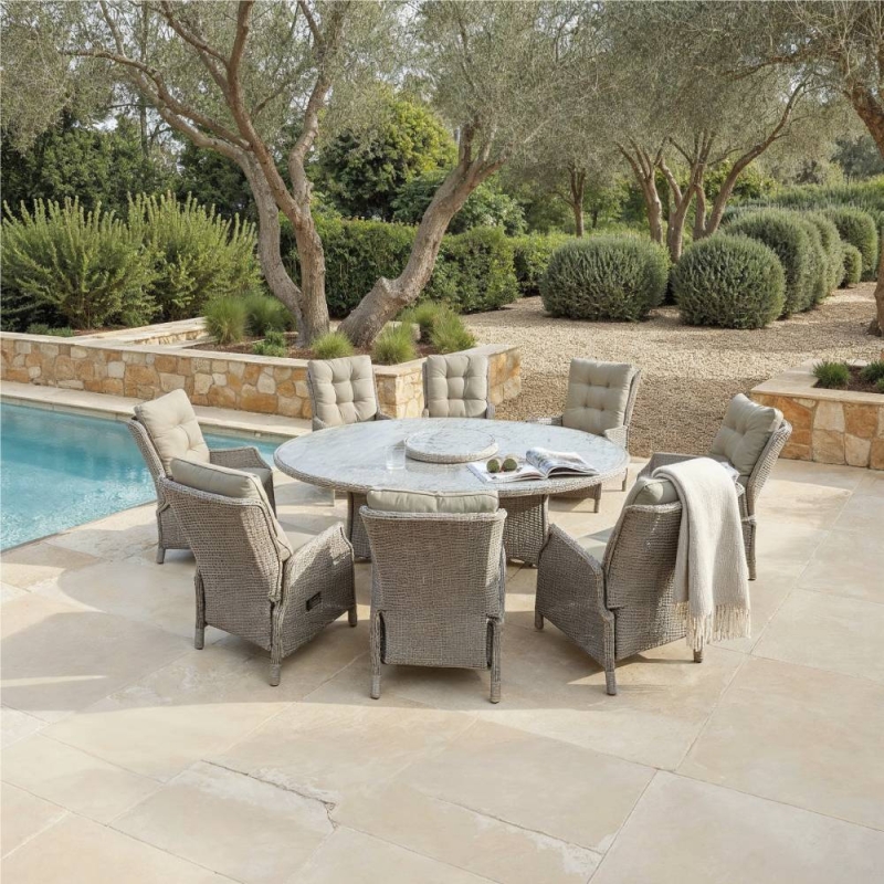 Valencia Rattan 220 X 145cm Elliptical Reclining Dining Set with Lazy Susan