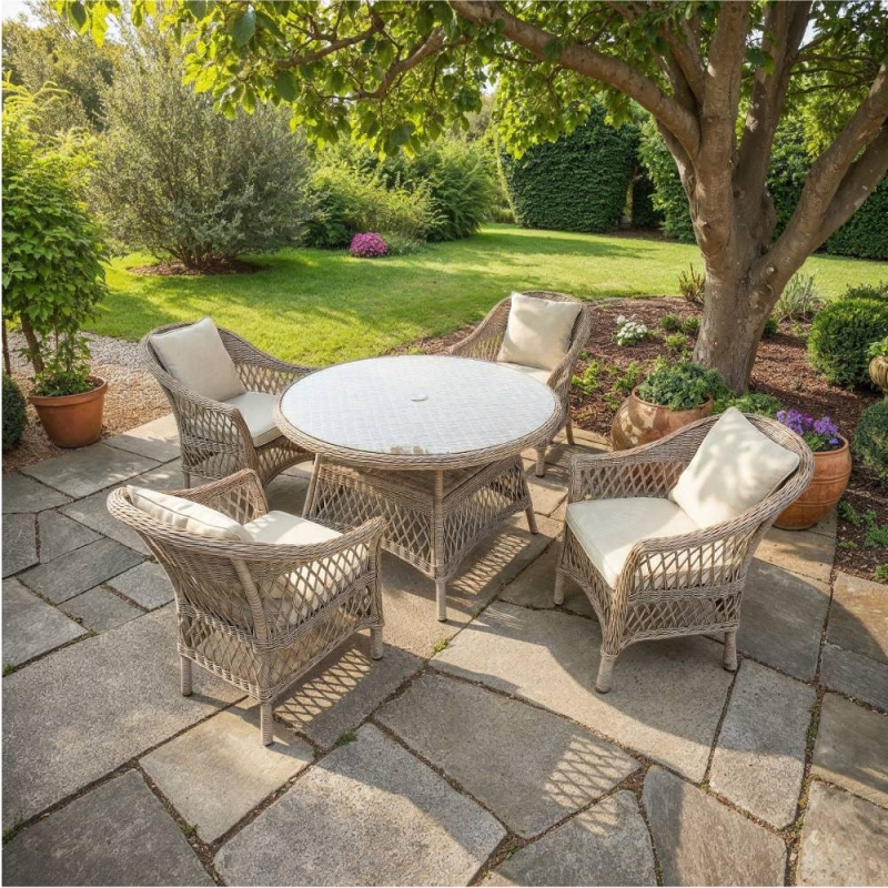 Normandy Rattan 4 Seater Round Dining Set