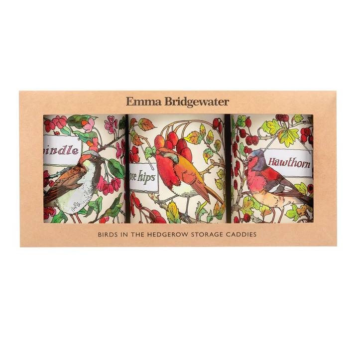 EMMA BRIDGEWATER BIRDS IN THE HEDGE SET/3 ROUND CADDIES