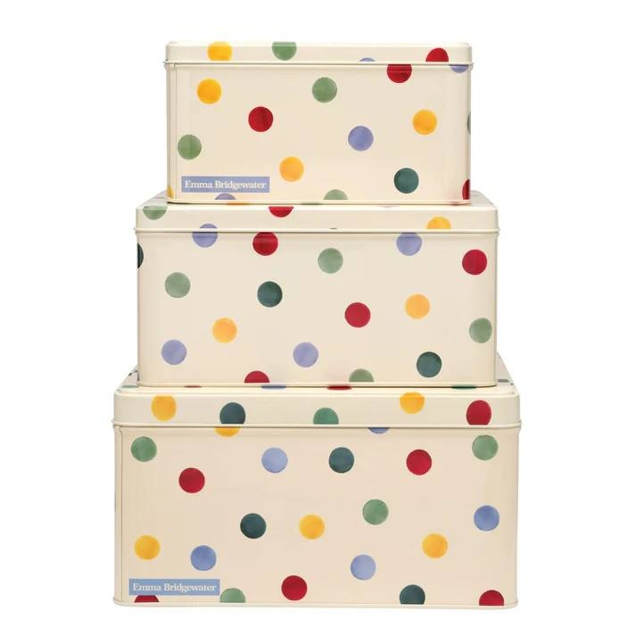 EMMA BRIDGEWATER POLKA DOT ORIG SQUARE CAKE TIN LRG
