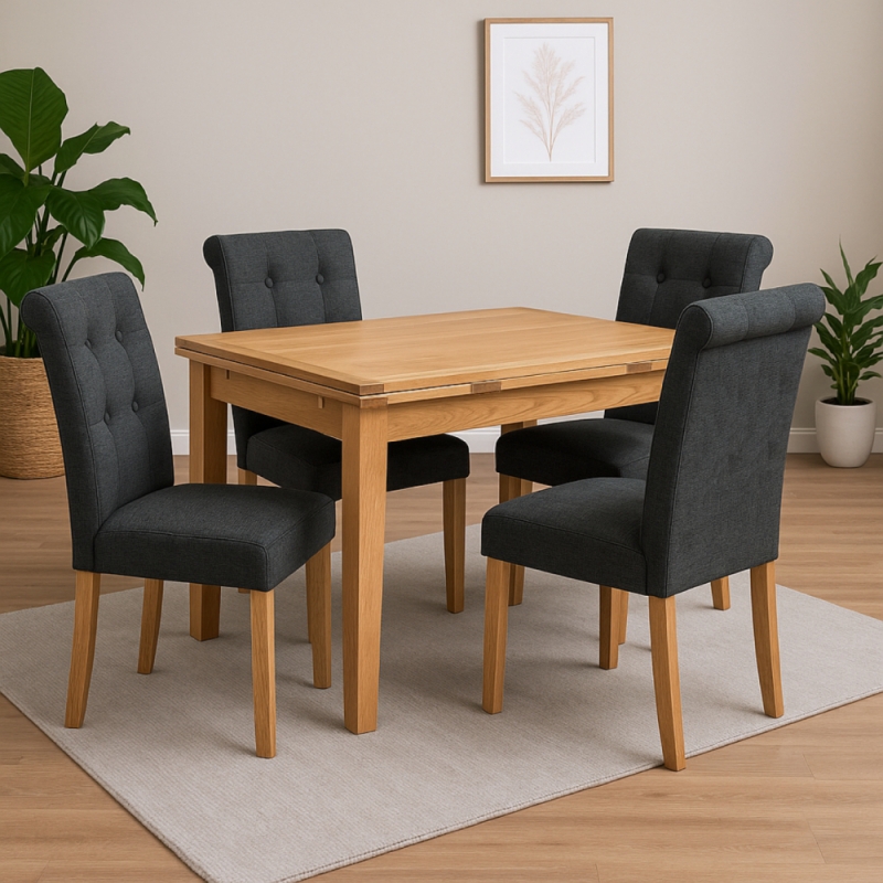 Nero Drawer Leaf Table 90-150cm & 4 Chairs Grey Lifestyle