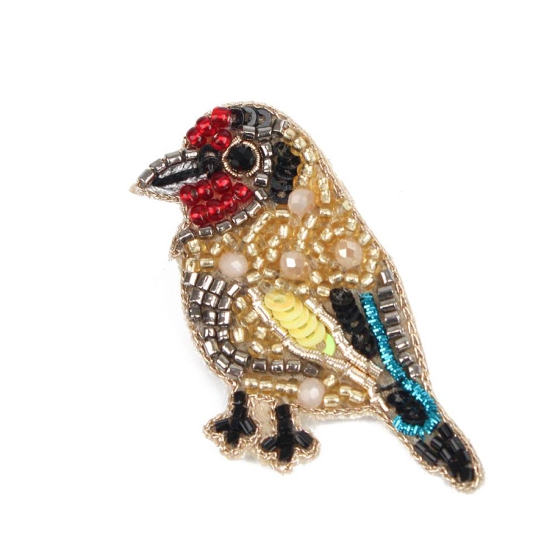 My Doris Beaded Gold Finch Small Bird Brooch