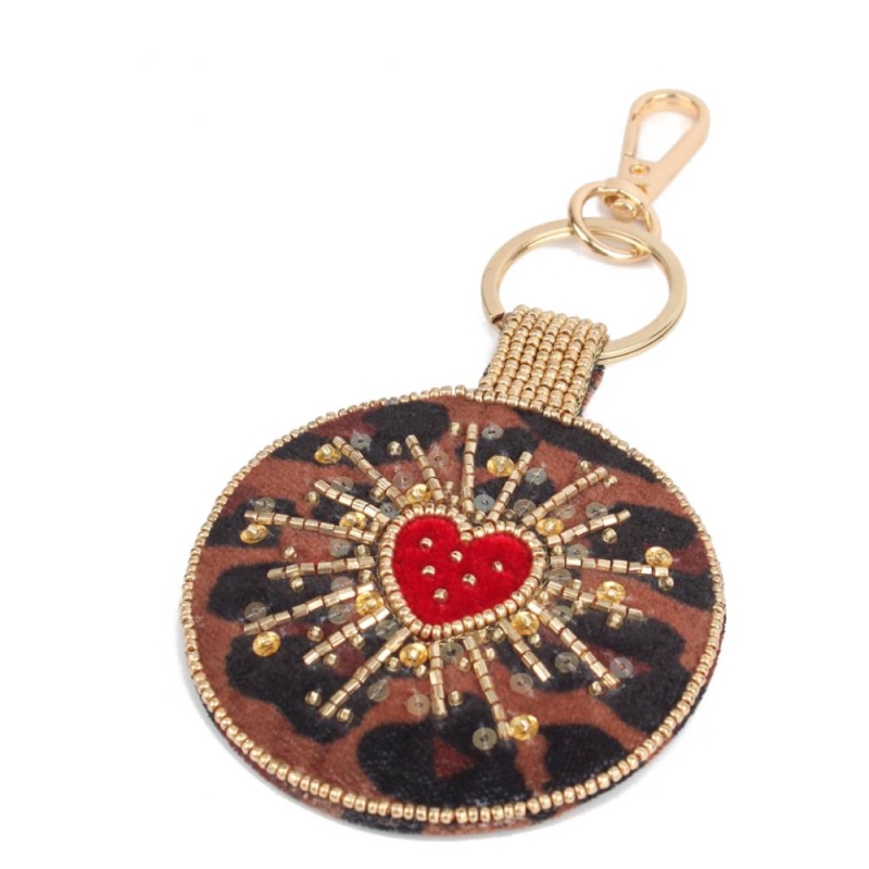 My Doris Leopard Heart Round Keyring/Bag Charm