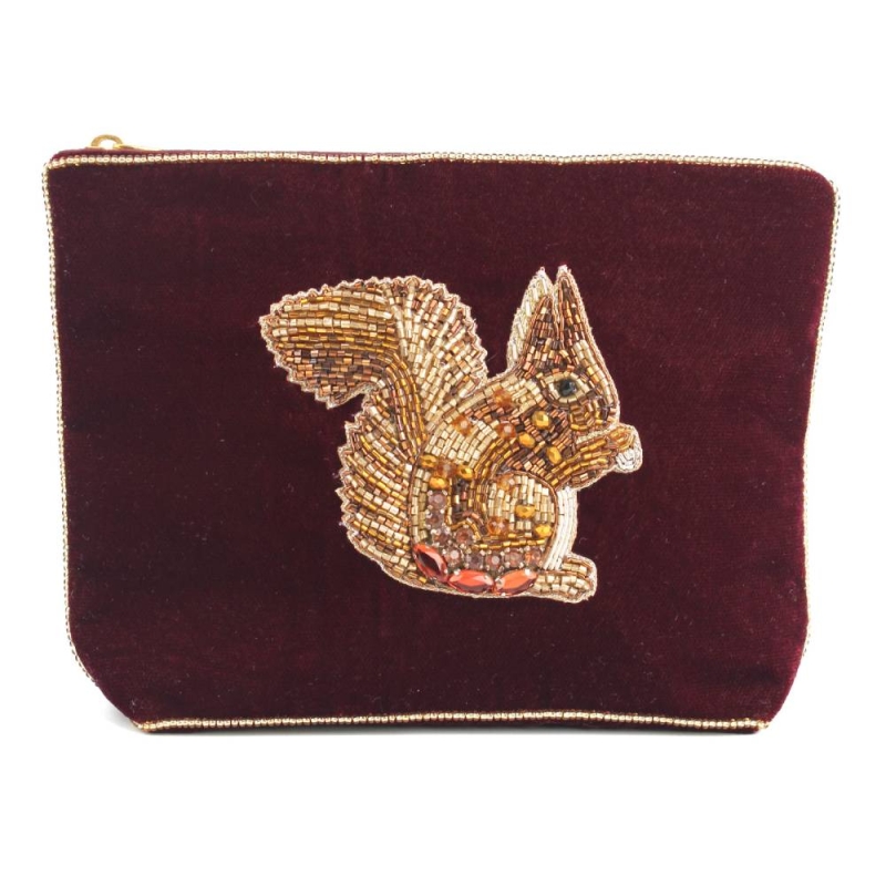 My Doris Burgundy Squirrell Medium Velvet Pouch