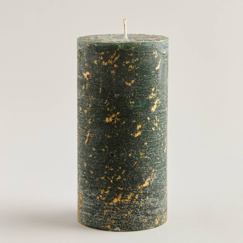 F00791 GOLD MARBLED PILLAR CANDLE WINTER THYME