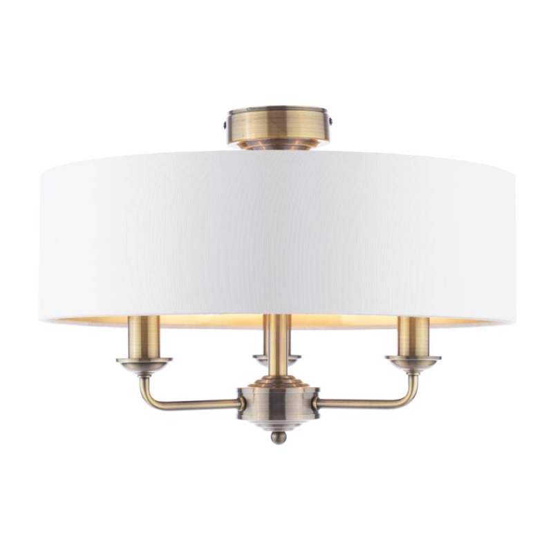 Laura Ashley Sorrento 3 Arm Semi Flush Antique Brass With Shade