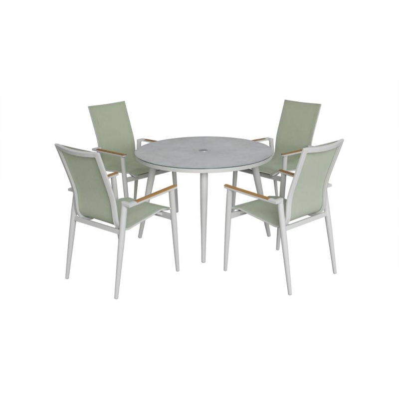 Lazio 110cm Round Table With 4 Armchairs - Green