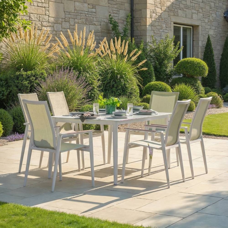 Lazio Rectangle Table With 4 Armchairs - Green