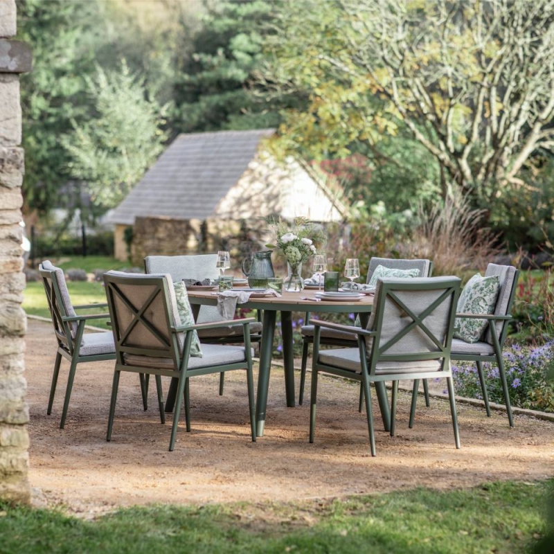 Houghton Elliptical Table With 6 Armchairs - Sage