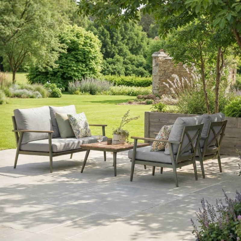 Houghton 2 Seat Sofa With 2 Sofa Chairs & Rectangle Coffee Table - Sage