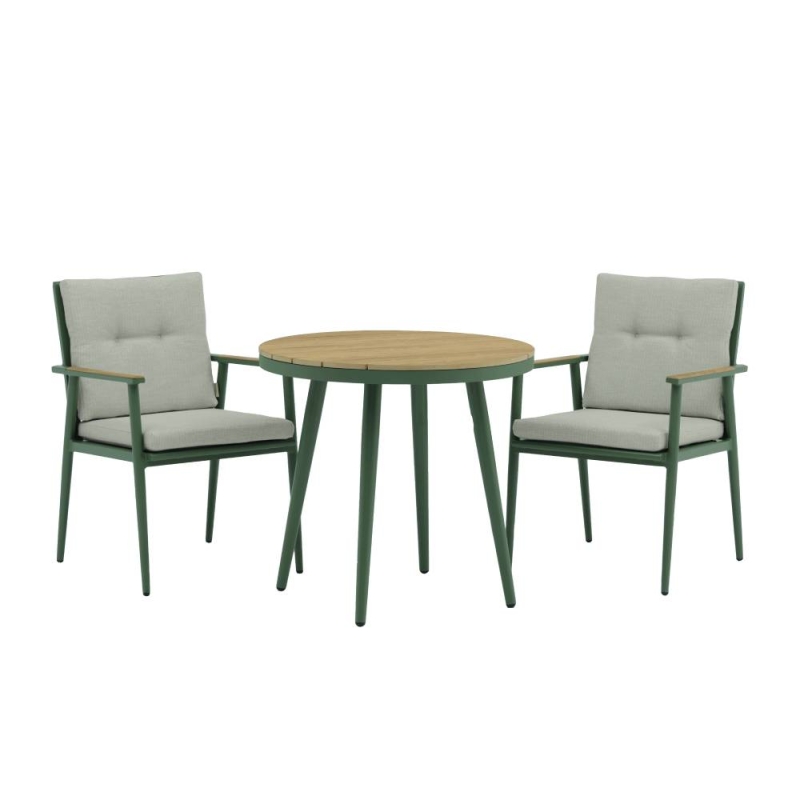 Houghton 80cm Round Table With 2 Armchairs - Sage