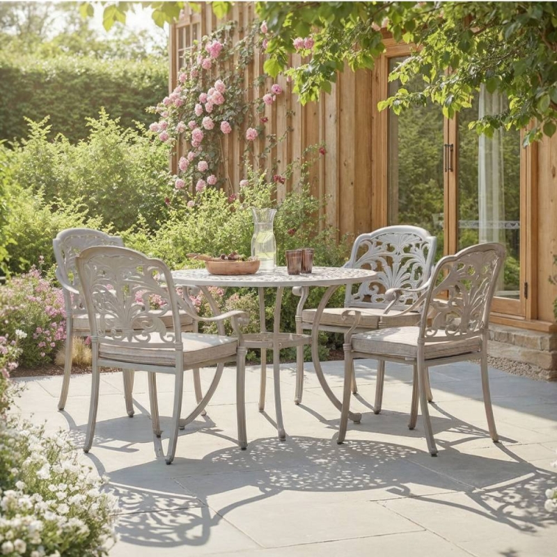 Roma 100cm Round Table With 4 Stacking Armchairs - Stone