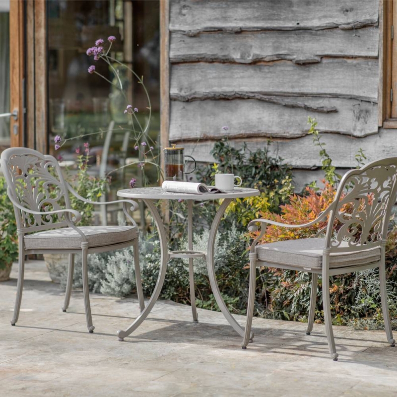 Roma 78cm Round Bistro Table With 2 Stacking Armchairs - Stone