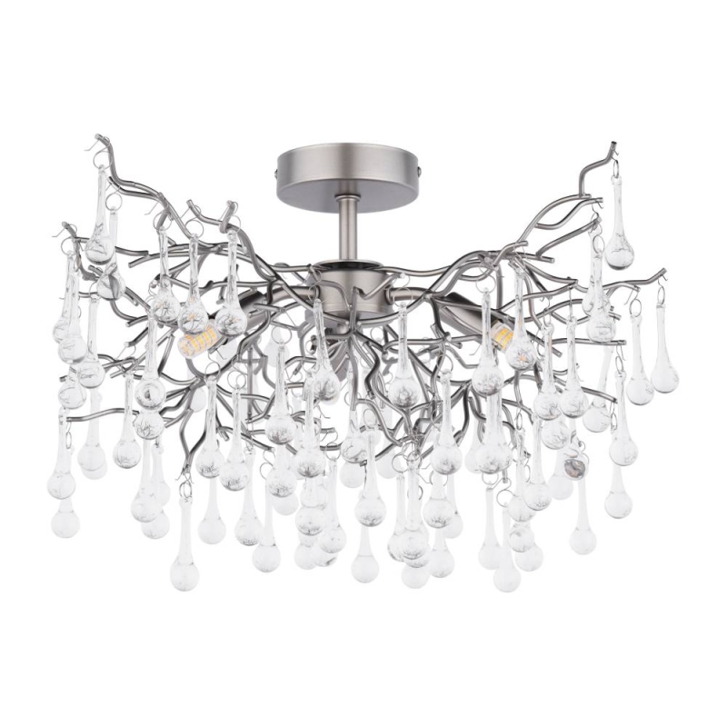 Laura Ashley Willow 3 Light Semi Flush Satin Pewter & Crystal