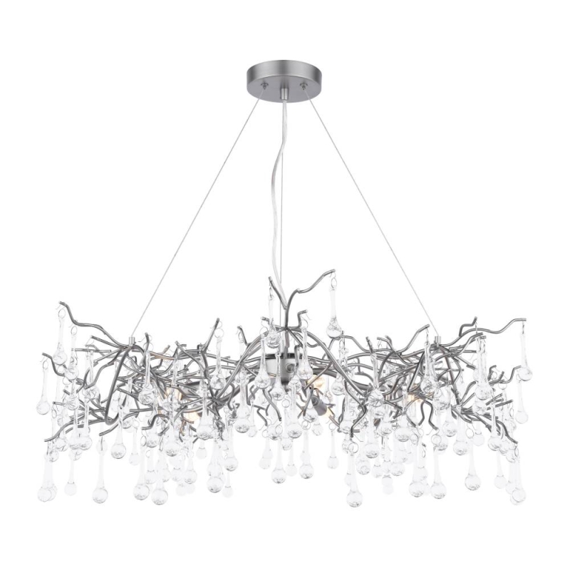 Laura Ashley Willow Grande 5 Light Pendant Satin Pewter & Crystal